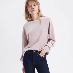 Madewell Balloon Sleeve Velvet Sweatshirt Top in Pink